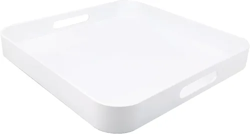 Vista 23 de Bandeja azul para mesa de café, bandeja decorativa rectangular de plástico con asas para entretenimiento, patio al aire libre, sala de estar