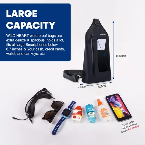 Vista 5 de WILD HEART Bolsa impermeable para el pecho, bolsa de buceo de moda, piscina, playa, bolsa subacuática, totalmente impermeable, pesca en mar, buceo