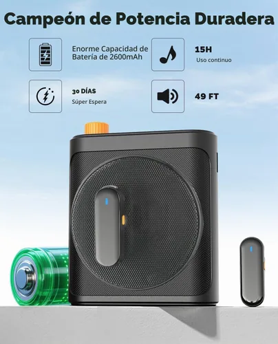 Vista 4 de Tearstone Amplificador de voz para profesores con micrófono de solapa magnético inalámbrico, altavoz recargable portátil Bluetooth, 2 micrófonos
