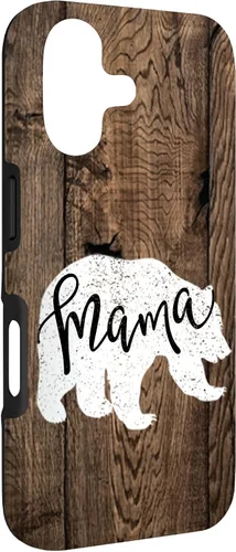 Vista 3 de Woodgrain Rustic Farmhouse Shiplap Brown Wooden Mama Bear Case for iPhone 17