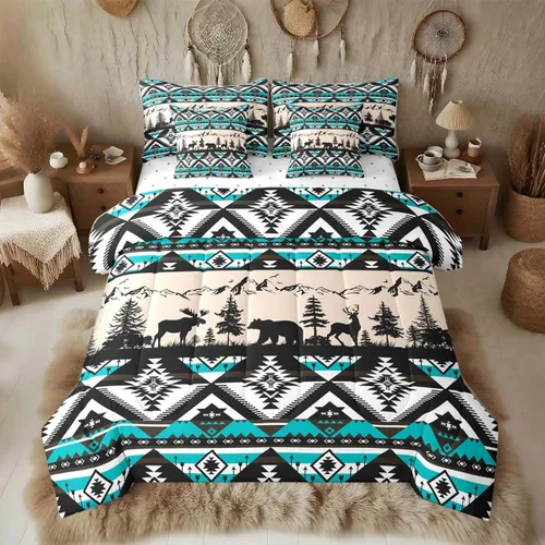 Vista 22 de Feelyou Juego de edredón de ciervo con sábanas – Tamaño Queen 7 piezas Juego de ropa de cama infantil de caza rústica – Cama de ciervo de cabaña