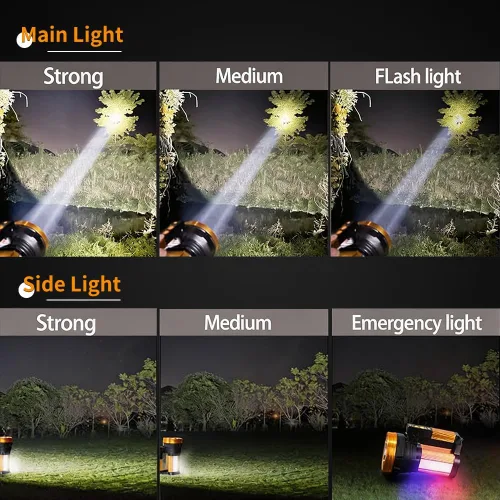 Vista 5 de Foco recargable de 30600 mAh, linterna de 2400 lm, de larga duración, 100 horas, foco de mano IP67, luces de foco impermeables con 6 modos de luz