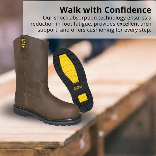 Vista 7 de WOLF Bota de Trabajo 100% Cuero Superior Genuino Resistente al Aceite y a la Abrasión Peligros Eléctricos Suela de Goma Antideslizante