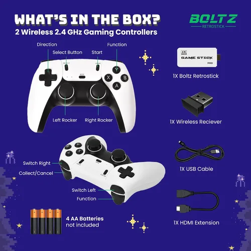 Vista 6 de Boltz Retro Stick Gaming Stick – Retro Gaming Console with 40,000+ Classic Video Games, 9 Emulators, 128GB Storage, Plug & Play 4K HDMI Output