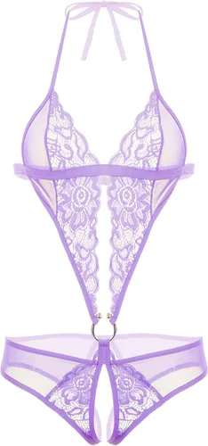Vista 49 de Avidlove - Body de encaje para mujer con escote en V profundo, camisón Teddy. Babydoll de una pieza con cordones Azul bebé