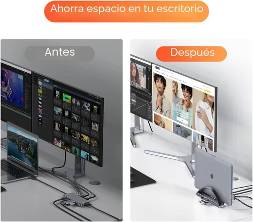 Vista 8 de TobenONE MacBook Pro/Air Docking Station Stand, Dual 4K HDMI, 100W Charger