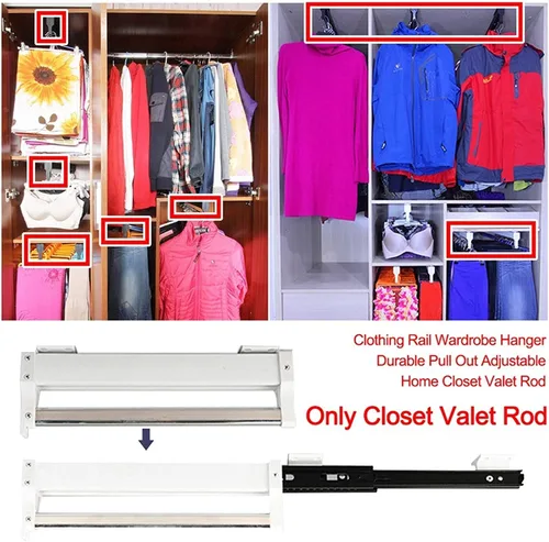 Vista 3 de Slide Out Pants Rack Closet Hanger Bar Pull Trousers Tie Belts Scarf Racks Top Mounted Wardrobe Clothes for Closet Retractable,Heavy Duty Extendable