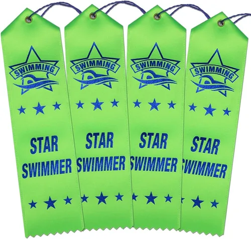 Vista 11 de RibbonsNow Cintas de natación 1er lugar - 100 cintas azules con tarjeta y cuerda 1er Lugar - Azul