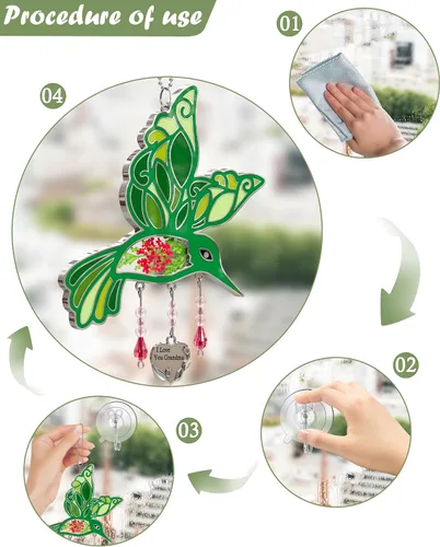 Vista 9 de KY&BOSAM Regalos para la abuela Colibrí de cristal para colgar en la Verde-te amo abuela