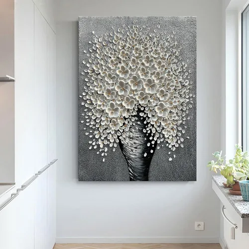 Vista 3 de Pintura al óleo pintada a mano, pintura al óleo, textura de lienzo, mural, decoración de pared familiar, 40 x 28 pulgadas