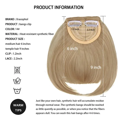 Vista 6 de Extensión de cabello rubio ceniza, clip de flequillo francés, grueso y natural, flequillo ordenado, flequillo recto con fleco con sienes, una pieza