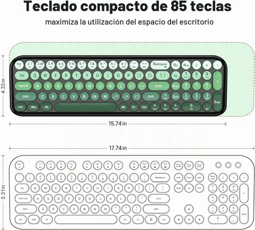 Vista 8 de MOFII Combo de teclado y mouse inalámbricos, teclado pequeño compacto con impresión grande, teclado retro de máquina de escribir de 2.4 GHz, mouse