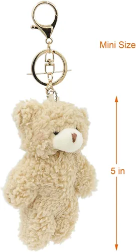 Vista 3 de Llavero de peluche de oso de juguete para niños con corazón morado de 5 pulgadas de peluche, mochila con colgante de regalo para niñas (A-marrón)