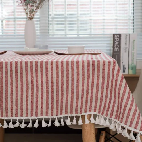 Vista 5 de Sandweek Mantel con borlas de algodón y lino, a prueba de polvo, para decoración de mesa de cocina y comedor