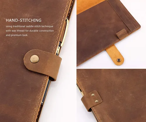 Vista 5 de Robrasim Funda de cuero para cuaderno Steno de 6 x 9 pulgadas, funda de cuero compatible con almohadillas Steno en espiral de 6 x 9, organizador