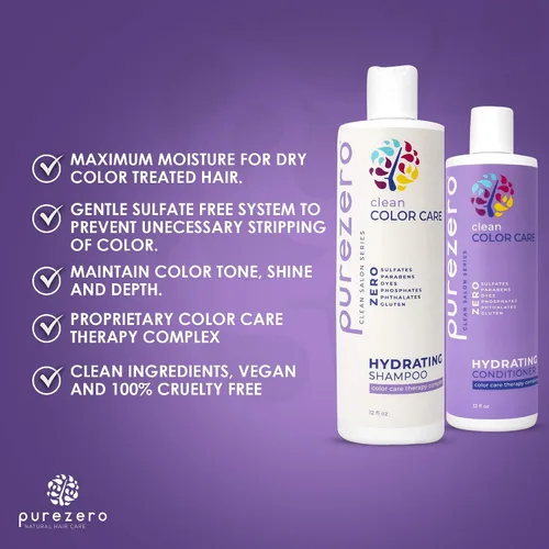 Vista 3 de Purezero Clean Color Care - Juego de champú y acondicionador hidratante, tonificación, equilibrio para cabello teñido - Hidrata el cabello seco