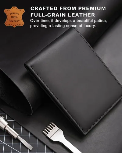 Vista 55 de Billetera AirTag para hombre, de piel auténtica plegable con bloqueo Rfid AirTag con ranuras para efectivo y ventana de identificación, compatible