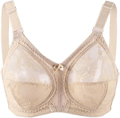 Vista 4 de TELIMUSSTO Sujetador de encaje floral para mujer, talla grande, sujeción firme, sin alambre, sin relleno, cobertura completa, minimizador