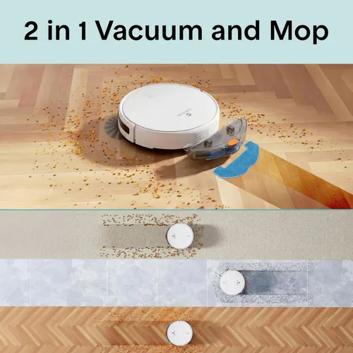 Vista 2 de SereneLife Robot aspirador automático y trapeador, control de aplicación, 3 modos de limpieza, sensores inteligentes anticaídas, carga automática