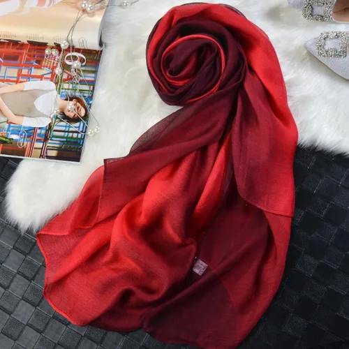 Vista 2 de Bufanda de seda de algodón, elegante, suave, bufandas de sombra de color para mujer
