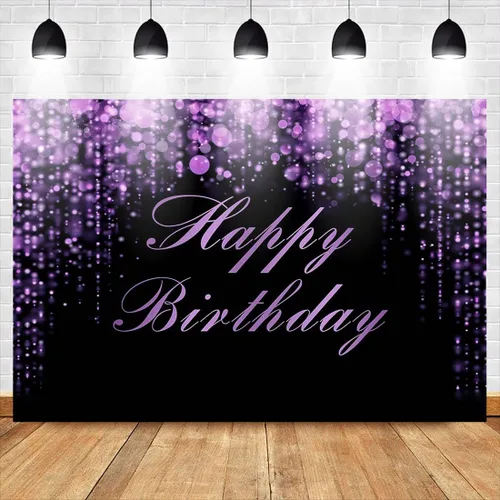 Vista 2 de Avezano Fondo de cumpleaños morado con lentejuelas Bokeh con purpurina, fondo de fotografía de feliz cumpleaños para niñas y mujeres, suministros