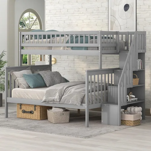 Vista 28 de Literas para niños con escalera, literas de madera maciza con barandilla completa