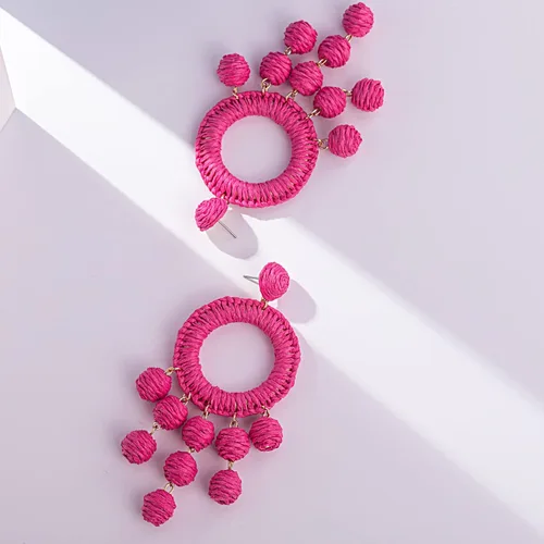 Vista 3 de Statement Raffia Earrings Boho Dangle Drop Earrings Cute Handmade Fashion Earring Summer Beach Jewelry for Women