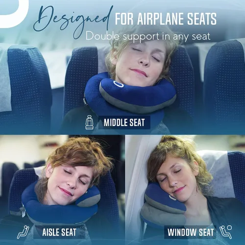Vista 3 de Bcozzy Almohada cervical de viaje para avión, soporte doble patentado para cabeza, cuello y barbilla Lo mejor para vuelos largos, dormir en avión
