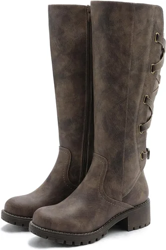 Vista 13 de GLOBALWIN Botas de moda con cordones en la espalda para mujer, altura hasta la rodilla, para otoño e invierno 22yy08 Negro