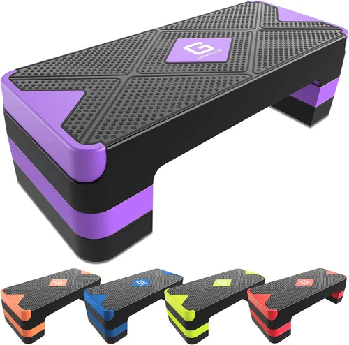 Vista 10 de GYMMAGE Escalón de ejercicio aeróbico, escalón aeróbico ajustable para ejercicio, plataforma de entrenamiento para escalonar, plataforma de pasos