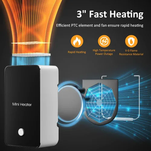 Vista 2 de Calentador de Espacio Portátil YOUCIDI Mini Calentador de Escritorio Ventilador Eléctrico Calentador de Aire para Habitación/Oficina/Escritorio Negro