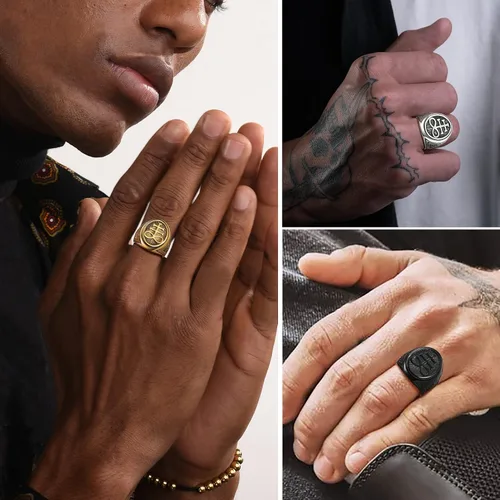 Vista 2 de PROSTEEL Joyería gótica satánica unisex, anillo de cruz de Leviathan, anillo de diablo Lucifer, acero inoxidable 316L, tono plateadonegrodorado