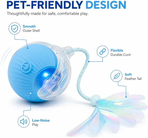 Vista 6 de Pelota de juguete interactiva para gatos con luces LED – Teaser automático recargable USB-C para gatos y gatitos de interior, divertido juguete