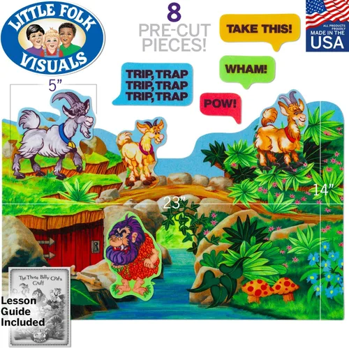 Vista 2 de Little Folk Visuals Billy Goats Gruff - Juego de 8 piezas de fieltro precortadas