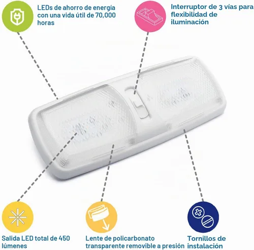 Vista 2 de Lumitronics Luces LED para interior de caravana, luz cálida suave y acogedora, lámpara de techo de cámper de 12 voltios para interior de caravana