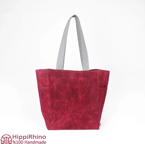 Vista 3 de Handmade Waxed Canvas Grocery Bag Pocket Bag Eco-Friendly Reusable Market Bag Extra Strong Large Shopping Farmers Bag Long Handles Stylish Cute Tote