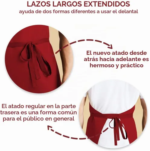 Vista 3 de Avalon Kitchen Aprons for Men - 100% Polyester Chef Apron Women with Extra Long Ties - Cooking Aprons for Women & Mens Apron Rojo