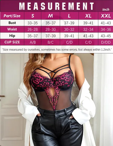 Vista 131 de Avidlove Lencería de encaje floral para mujer, lencería de una pieza, babydoll