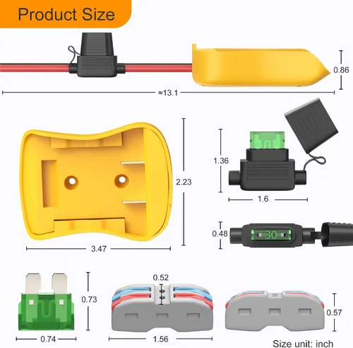 Vista 2 de RVBOATPAT Adaptador de batería compatible con Dewalt 20V Power Wheel Adaptador de batería de cable 12 AWG Convertidores de batería con fusibles