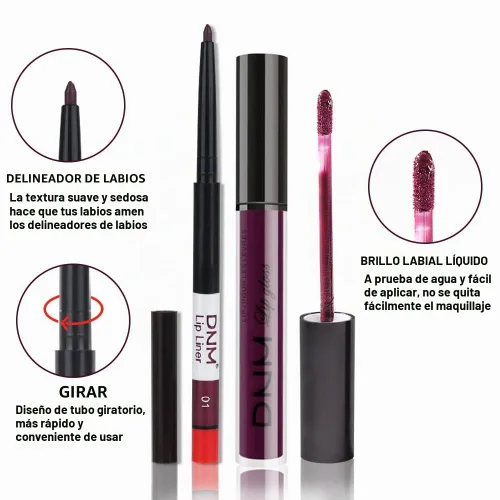 Vista 3 de evpct Juego de 2 lápices delineador de labios y lápiz labial líquido mate de 24 horas, color ciruela púrpura, maquillaje para mujer, lápiz labial