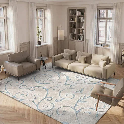 Vista 37 de SAFAVIEH Florida Shag Collection - Alfombra decorativa, 2 x 3 pies, color crema y beige, diseño de volutas, no desprende pelusa y fácil de limpiar