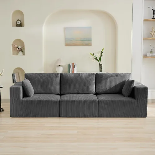 Vista 10 de WUTUTUEE Sofá modular en forma de U de 115 pulgadas, sofá modular modular de 3 plazas con 2 otomanas móviles, sofá cama convertible de pana con Beige