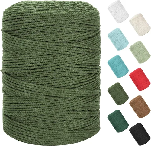 Vista 158 de Cuerda de macramé de 0.079 in x 220 yardas (656 pies), cuerda de algodón natural para colgar en la pared, ganchos de plantas, manualidades Verde