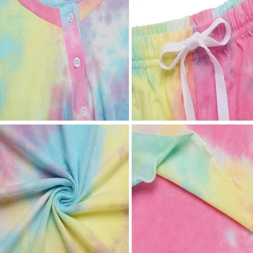 Vista 4 de Ekouaer - Conjunto de 2 piezas de pijama para mujer para descansar o dormir con teñido anudado