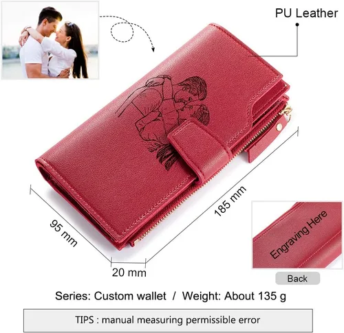 Vista 23 de Loveje - Billeteras personalizadas para mujer, de piel sintética, con grabadas fotográficas, triple pliegue, tarjeta de crédito, cartera larga