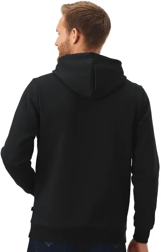 Vista 4 de PUMA Sudadera con capucha de forro polar con logotipo grande para hombre, Negro