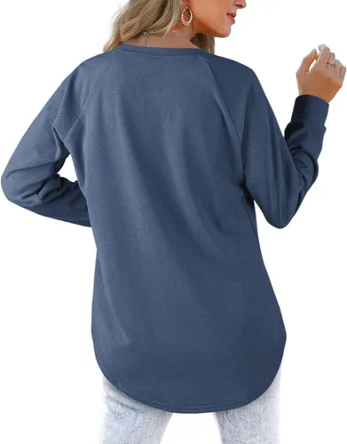 Vista 4 de Sudaderas para mujer, cuello redondo, ajuste holgado, camisetas de manga larga para mujer