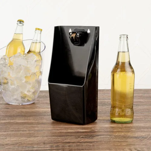 Vista 3 de Bar Lux Black Bottle Cap Catcher - con abrebotellas - 8 1/4" x 5 1/2" x 3" - Caja de 1 unidad