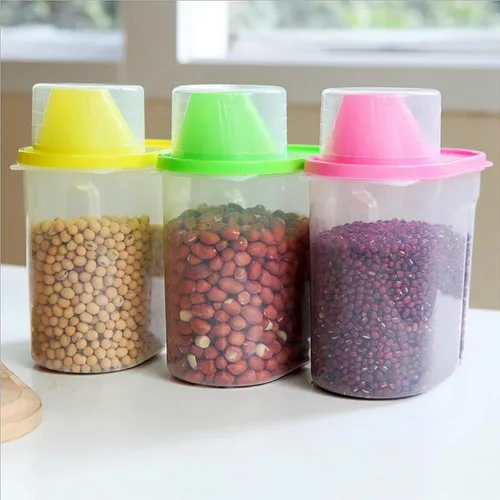 Vista 4 de Basicwise Juego de 3 recipientes pequeños herméticos de almacenamiento de alimentos de 1.9 litros con boquilla de vertido y tapa de taza medidora