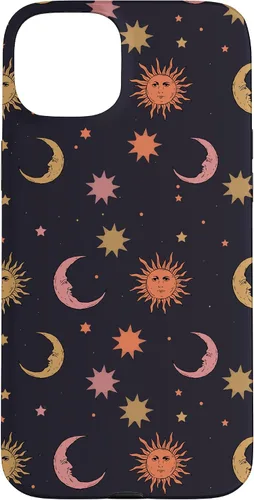 Vista 9 de Funda para iPhone 16 Whimsigoth Aesthetic Hippie Celestial Vintage Half Moon Sun